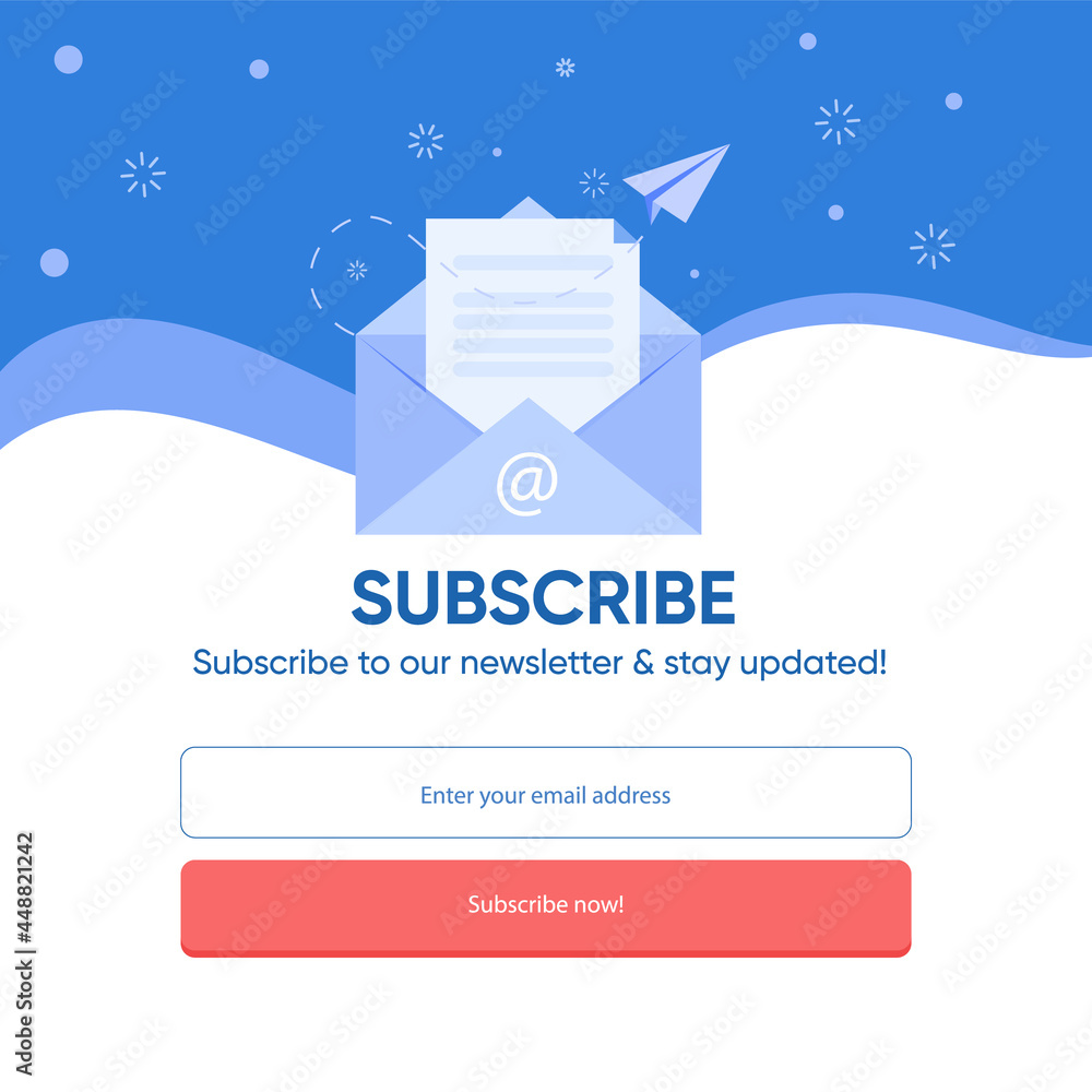 Aufkleber subscription to newsletter. banner for newsletters with a subscribe button and filling in the field 