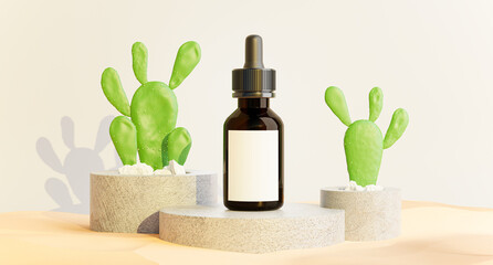 drop bottle with concrete podium,cactus for your product display