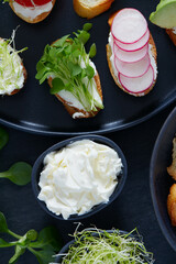 vegetarian brusquetta with cream cheese and vegetables