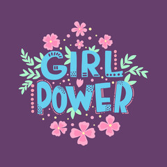 Girl power concept background flat, cartoon vector. Feminist quote