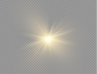 Star burst with light, yellow sun rays. 