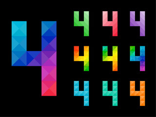 Set of colorful Number 4 with 3d concept art design. Good for web, app, or project element. Vector illustration.