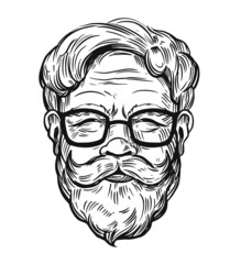 Sketch of old man, grandfather, pensioner. Vector outline illustration