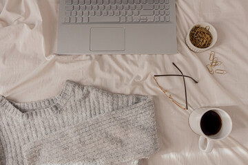 Winter composition. Lifestyle, fashion seasonal concept. Flat lay, top view, mock up. Blog, blogger and social media.