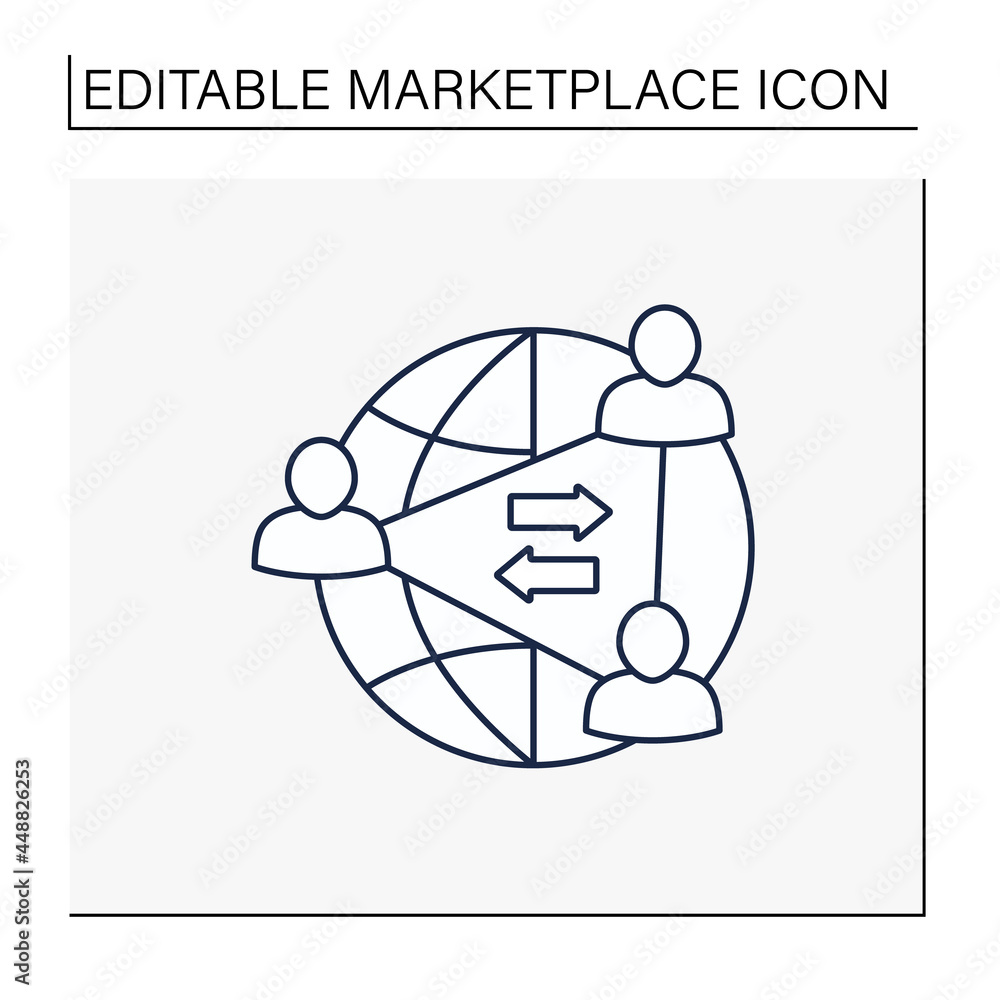 Poster two-sides network effects line icon.intermediary economic platform. user groups interact and provide