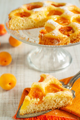 Homemade rustic apricot cake on a table