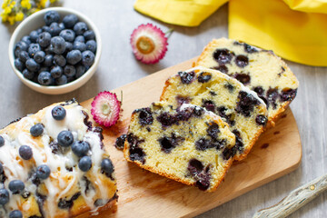Blueberry loaf cake on a table