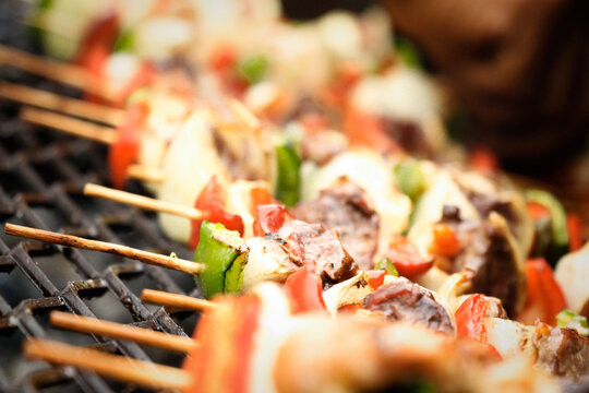 Close-up Of Meat On Barbecue Grill
