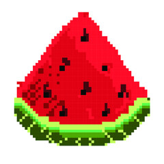 Obraz premium Pixel art watermelon icon. Pixel. Vector illustration on a white background.