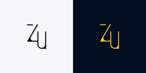 Minimalist abstract initial letters ZU logo.