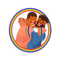 Happy homosexual couple with lgbt rainbow colors Vector