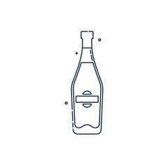 Bottle martini line art in flat style. Restaurant alcoholic illustration for celebration design. Design contour element. Beverage outline icon. Isolated on white background in graphic style