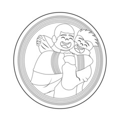 Happy homosexual couple with lgbt rainbow outline Vector