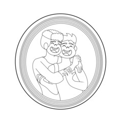 Happy homosexual couple with lgbt rainbow outline Vector