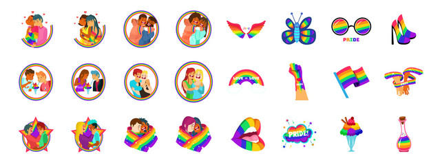 Set of pride icons with lgbt colors Vector