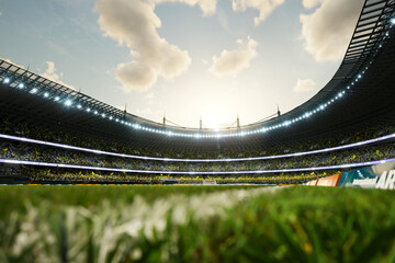 soccer stadium evening arena with crowd fans 3D illustration. High quality 3d illustration