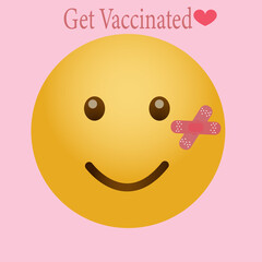 Get vaccinated. Pink background. Emoji. 
