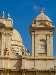 Clock tower and facade detail of the Duomo di Noto