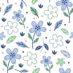 Fototapeta na wymiar Hand drawn floral pattern with blue tones vector illustration