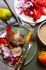 French cuisine pork mignons with Roquefort sauce