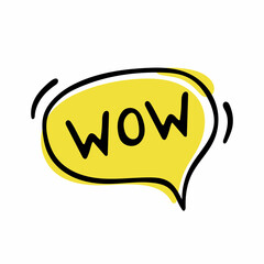 Wow, hand-drawn speech bubble isolated on white background. Vector illustration