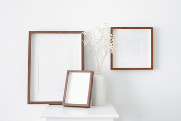 Vertical and square wooden frames mockup for artwork, photo, print and painting presentation. White...