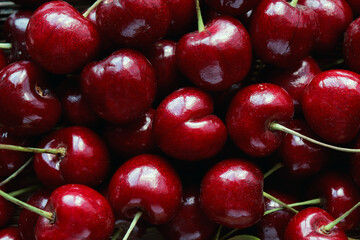 Berry background with cherry. Lots of berries. Ripe cherry