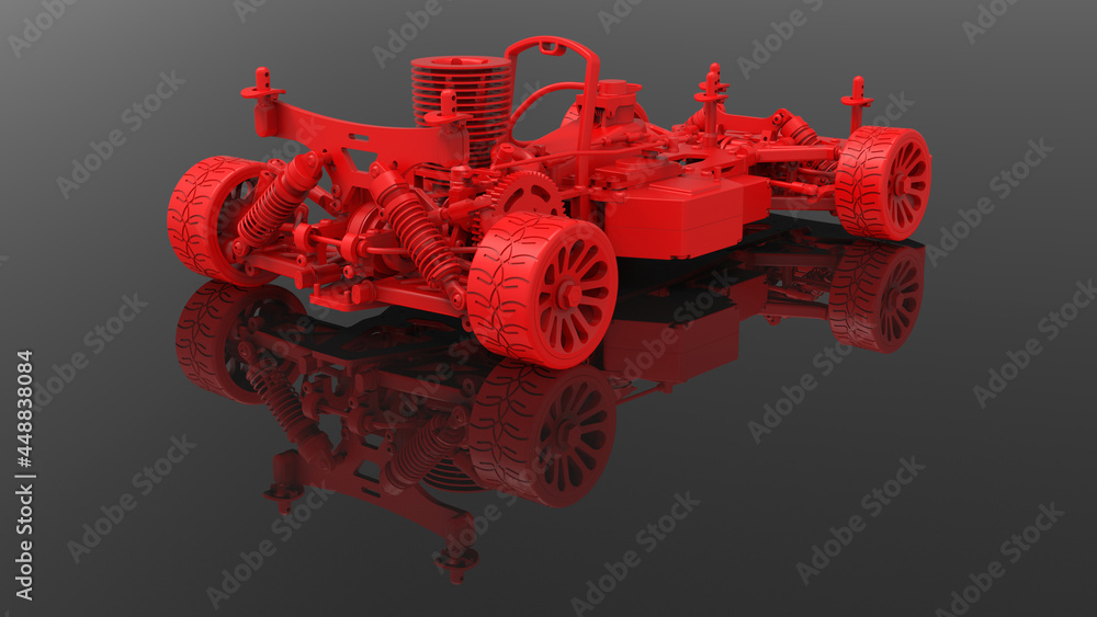 Poster 3d rendering - detailed red car chassis and structure