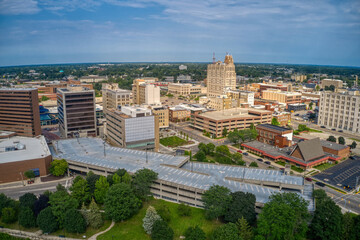 Aerial View of Downtown Flint, Michigan in Summer - obrazy, fototapety, plakaty