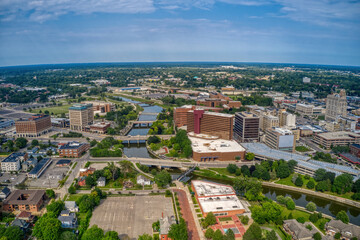 Fototapeta na wymiar Aerial View of Downtown Flint, Michigan in Summer