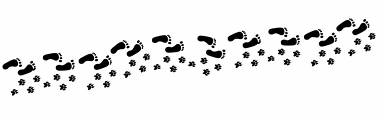 Friends - bare traces of man and dog
