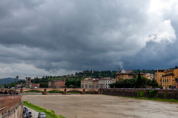 Fototapeta na wymiar View of the Piazzale Michelangelo from the bank of the Arno river in Florence