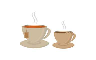 A cup of fresh hot coffee. A cup of tea. Vector illustration isolated on white background.