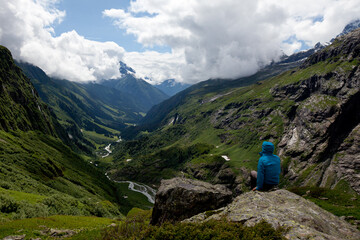 Fototapeta premium valley madraner uri switzerland hiking jacket blue