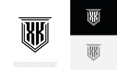 Initials XK logo design. Luxury shield letter logo design.