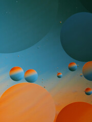 Closeup of oil drops motion on water surface. Colorful abstract macro background of oil drops on...