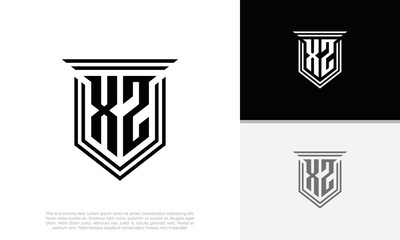Initials XZ logo design. Luxury shield letter logo design.
