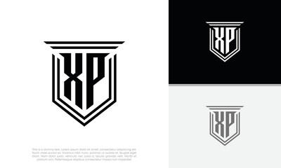 Initials XP logo design. Luxury shield letter logo design.