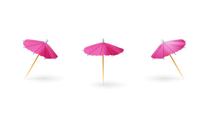 Pink paper 3D cocktail umbrella isolated on white background - obrazy, fototapety, plakaty