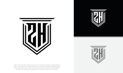 Initials ZH logo design. Luxury shield letter logo design.