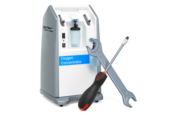 Fototapeta premium Repair and service of Portable Oxygen Concentrators concept, 3D rendering