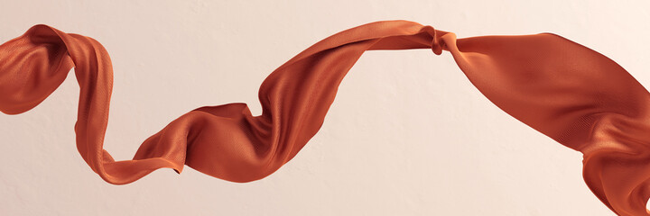Sienna scarf in the wind, isolated dynamic fabric, fly cloth 3d rendering