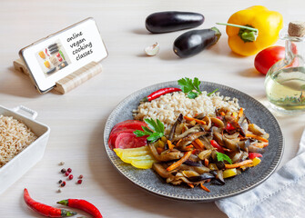 Cooking vegetarian food online virtual class recipe tradition Korean foods with fresh ingredients for sustainability