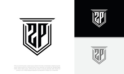 Initials ZP logo design. Luxury shield letter logo design.