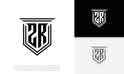 Initials ZR logo design. Luxury shield letter logo design.
