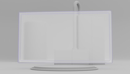 3d transparent big rectangular whiteboard. Minimalistic design