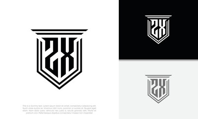Initials ZX logo design. Luxury shield letter logo design.