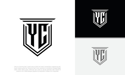 Initials YC logo design. Luxury shield letter logo design.