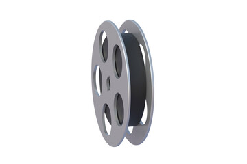 Film reel in metal frame isolated on white background. Cinematography tape. 3d render