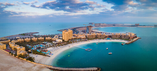 Marjan Island in Ras al Khaimah emirate in the UAE aerial view - 448841448